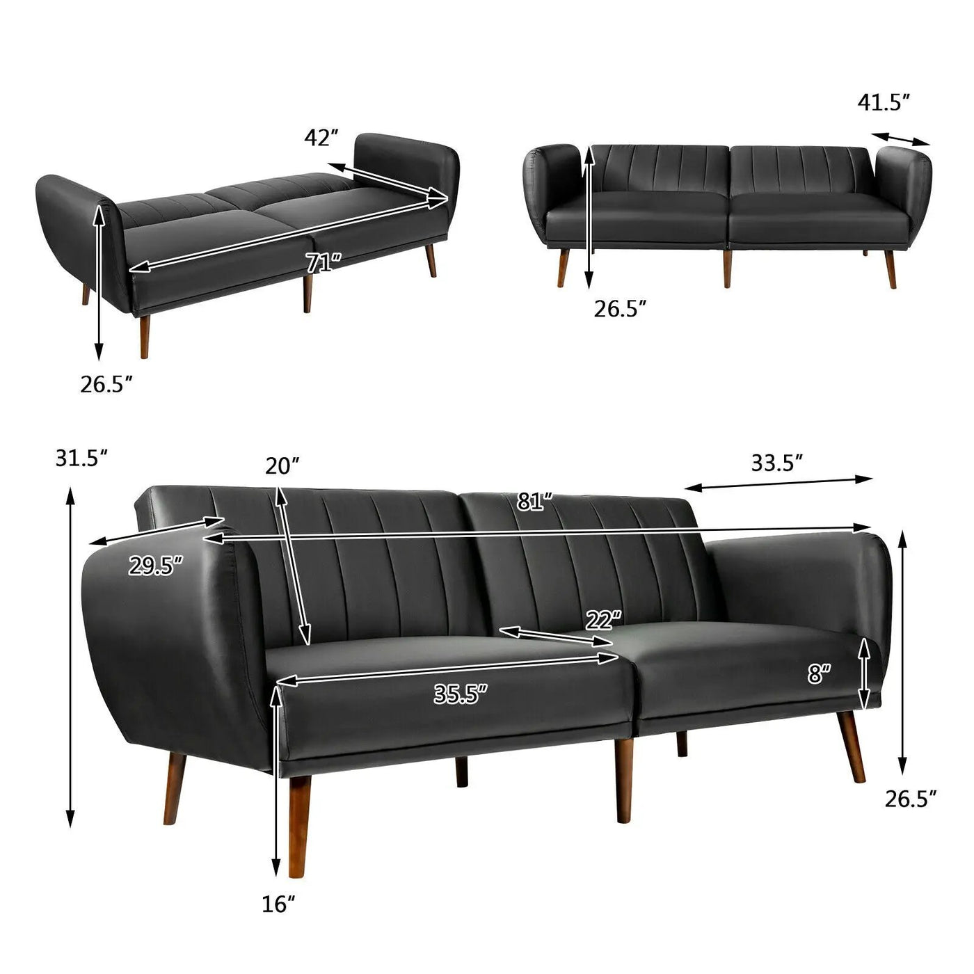 3 Seat Convertible Sofa Bed with Adjustable Backrest for Living Room by DirectDeals