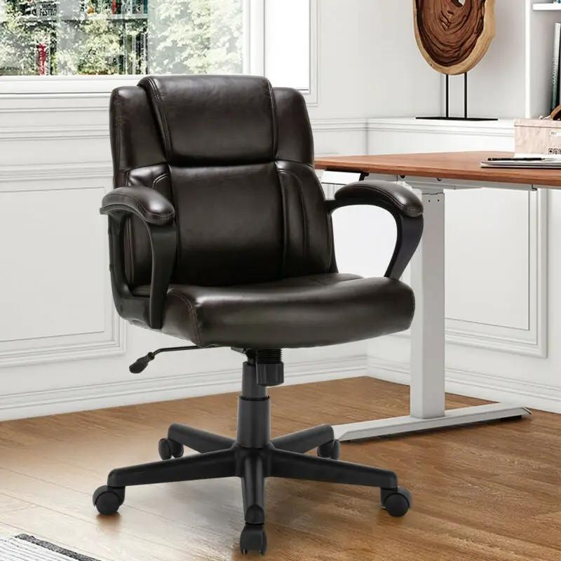 Adjustable Leather Executive Office Chair Computer Desk Chair with Armrest by DirectDeals