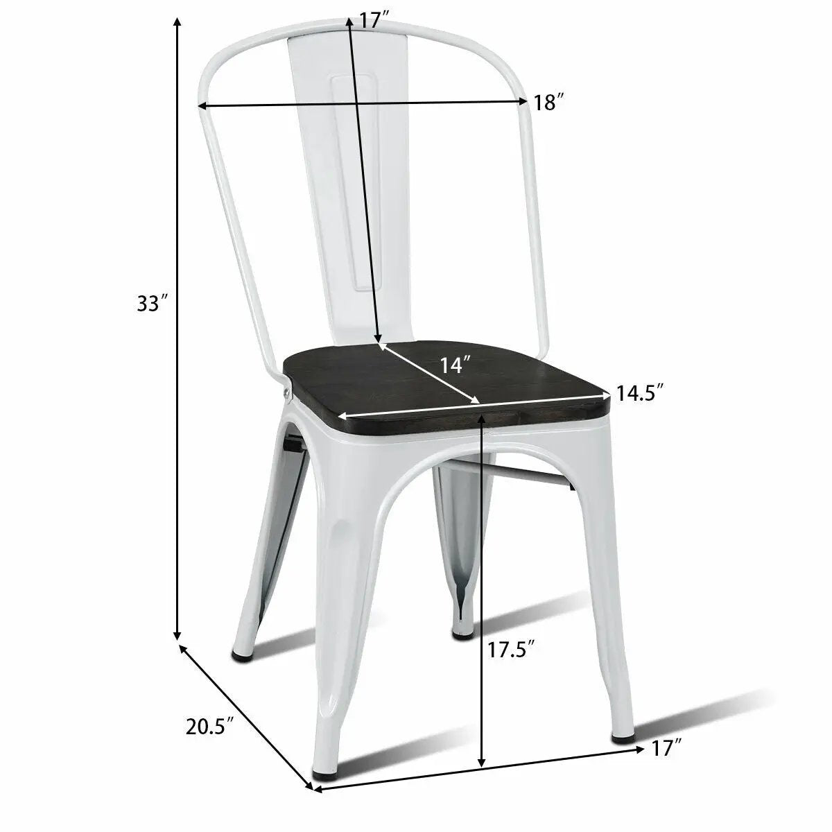 4 Pieces Tolix Style Metal Dining Side Chair Stackable Wood Seat by DirectDeals