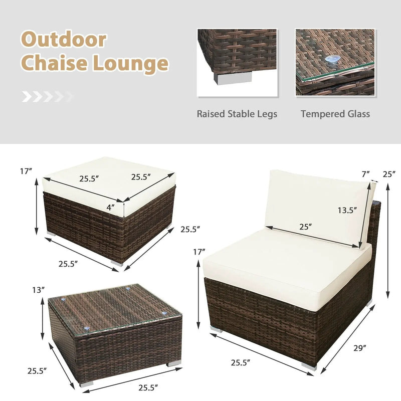 5 Pieces Patio Rattan Furniture Set with Cushioned Armless Sofa by DirectDeals