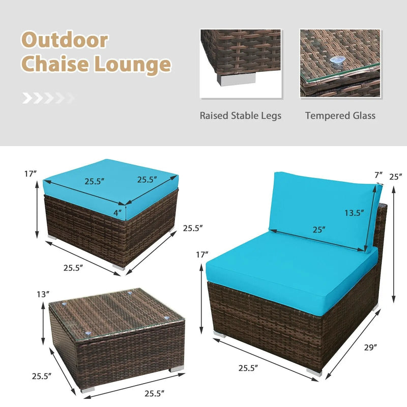 5 Pieces Patio Rattan Furniture Set with Cushioned Armless Sofa by DirectDeals