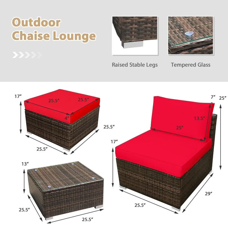 5 Pieces Patio Rattan Furniture Set with Cushioned Armless Sofa by DirectDeals