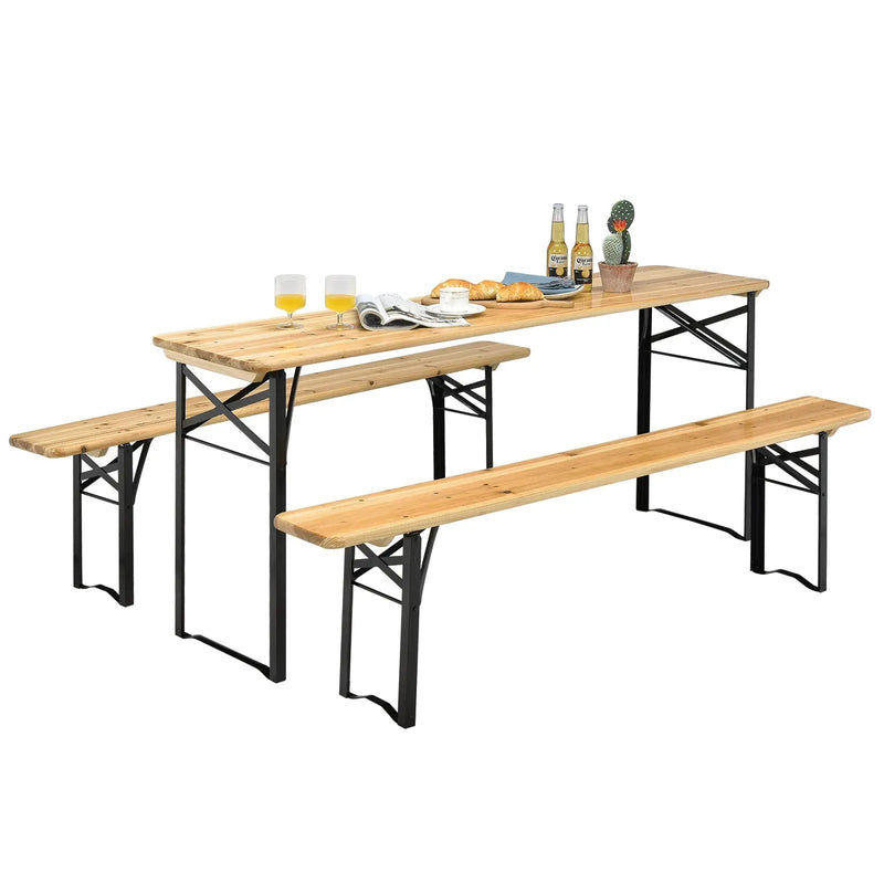 3 Pieces Folding Wooden Picnic Table Bench Set by DirectDeals