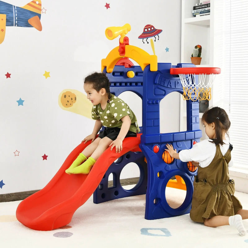 6-in-1 Freestanding Kids Slide with Basketball Hoop and Ring Toss by DirectDeals