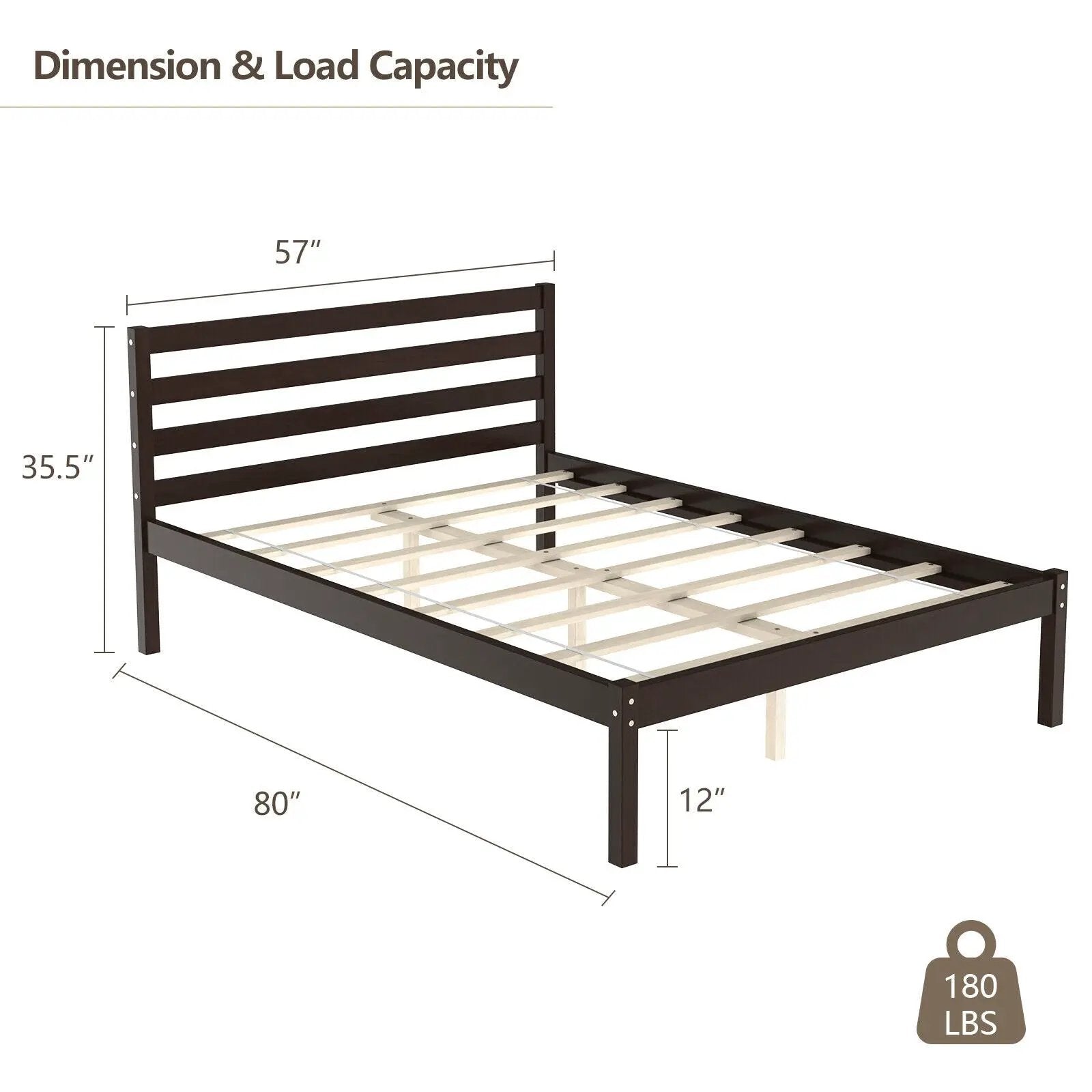 Full Size Bed frame Foundation with Solid Wooden Slat Suppor by DirectDeals