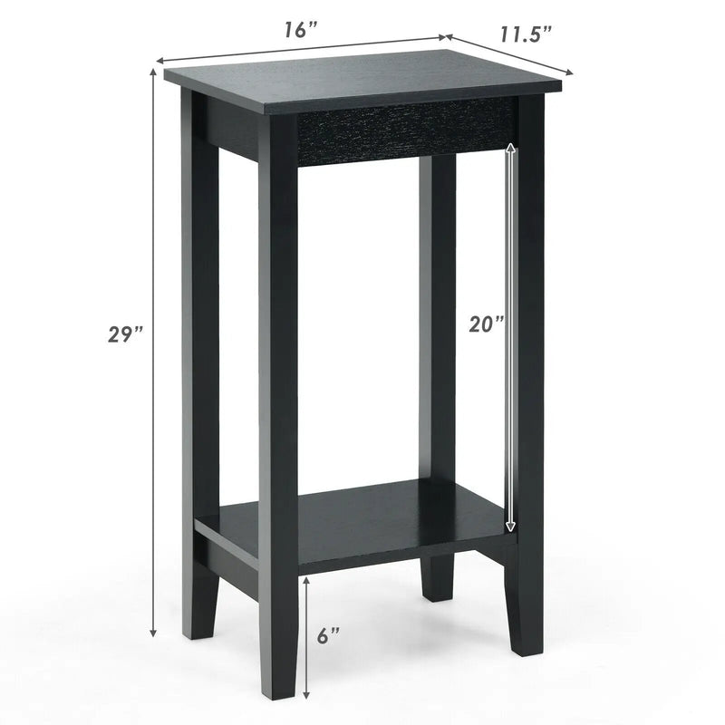2-Tier Nightstand End Side Wooden Legs Table for Bedroom by DirectDeals