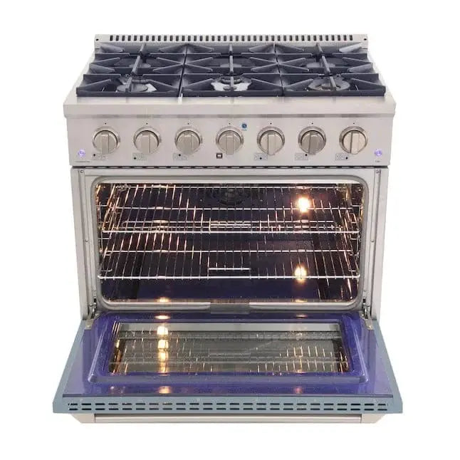 Kucht 36" Gas Range, Stainless Steel with Light Blue Oven Door, KNG361-LB by Farmhouse Kitchen and Bath
