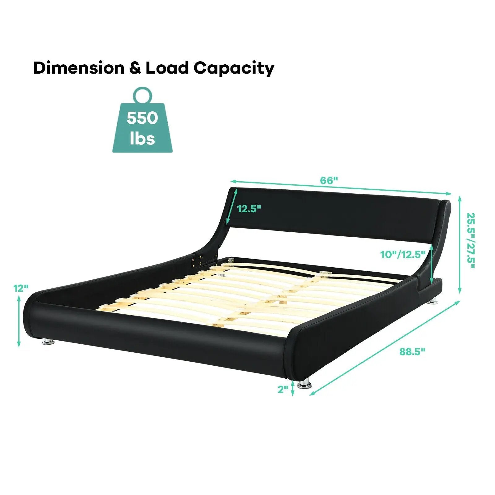 Queen Faux Leather Upholstered Platform Bed Frame Adjustable Headboard-Black by DirectDeals