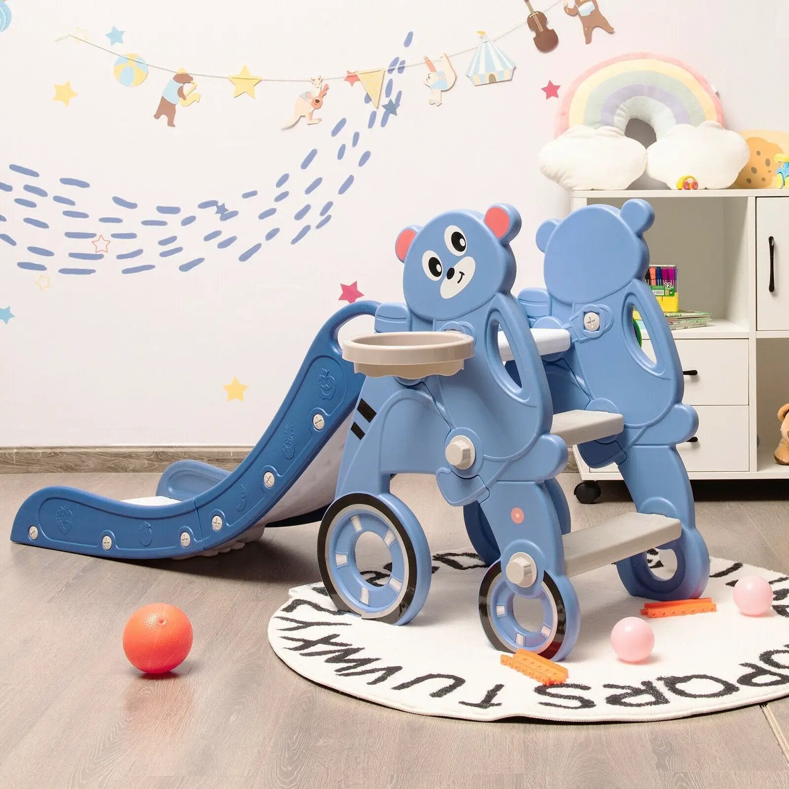 4-in-1 Foldable Baby Slide Toddler Climber Slide PlaySet with Ball by DirectDeals
