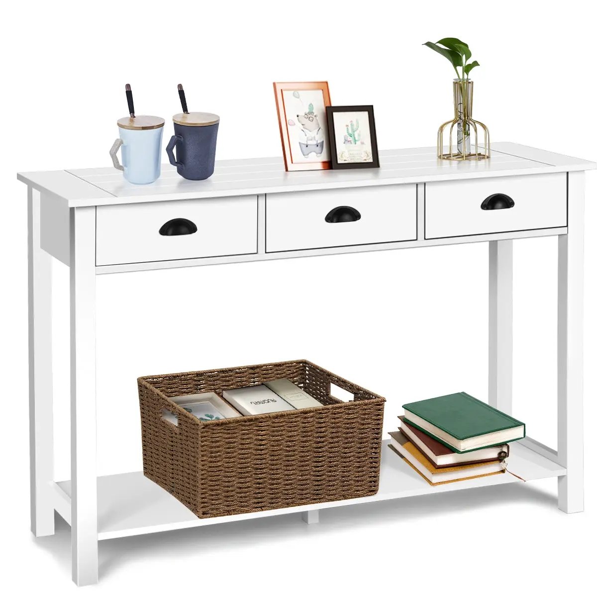 Wooden Console Table with 3 Drawers and 2-Tier Shelves by DirectDeals
