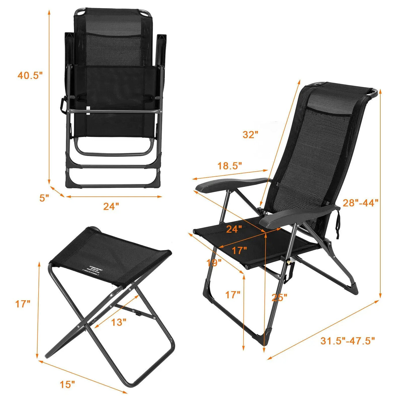 4 Pieces Patio Adjustable Back Folding Dining Chair Ottoman Set by DirectDeals
