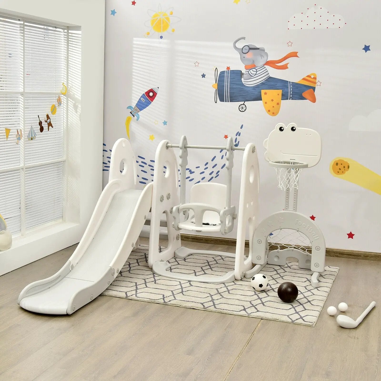 6 in 1 Toddler Slide and Swing Set with Ball Games by DirectDeals