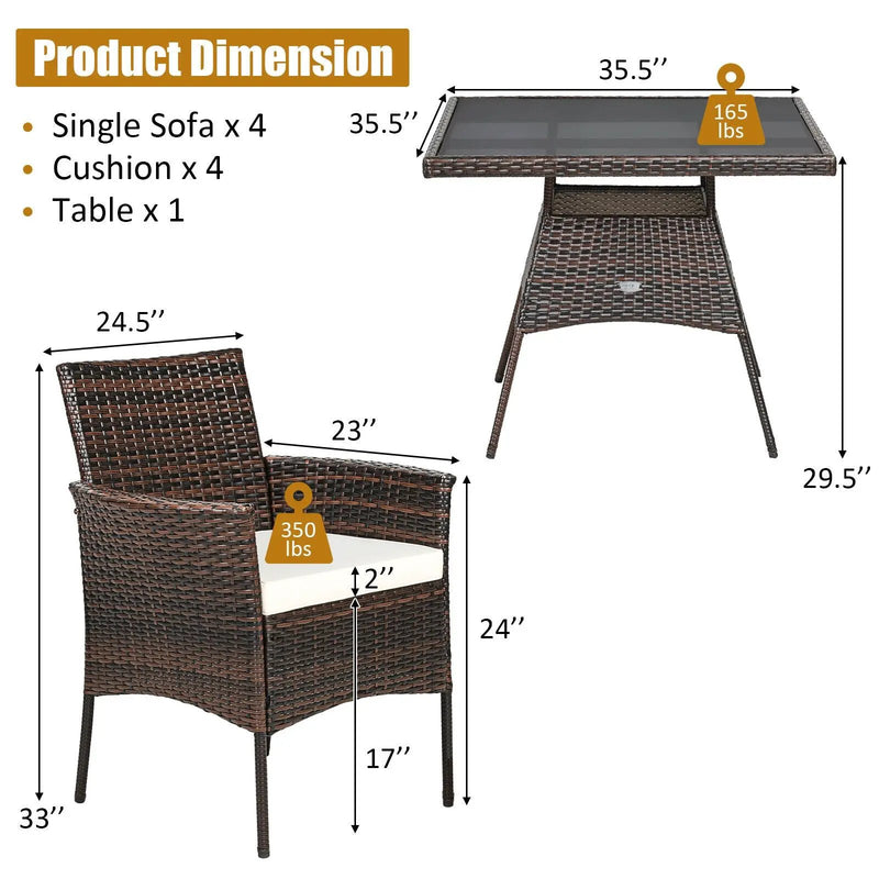 5 Pieces Patio Rattan Dining Furniture Set with Arm Chair and Wooden Table Top by DirectDeals