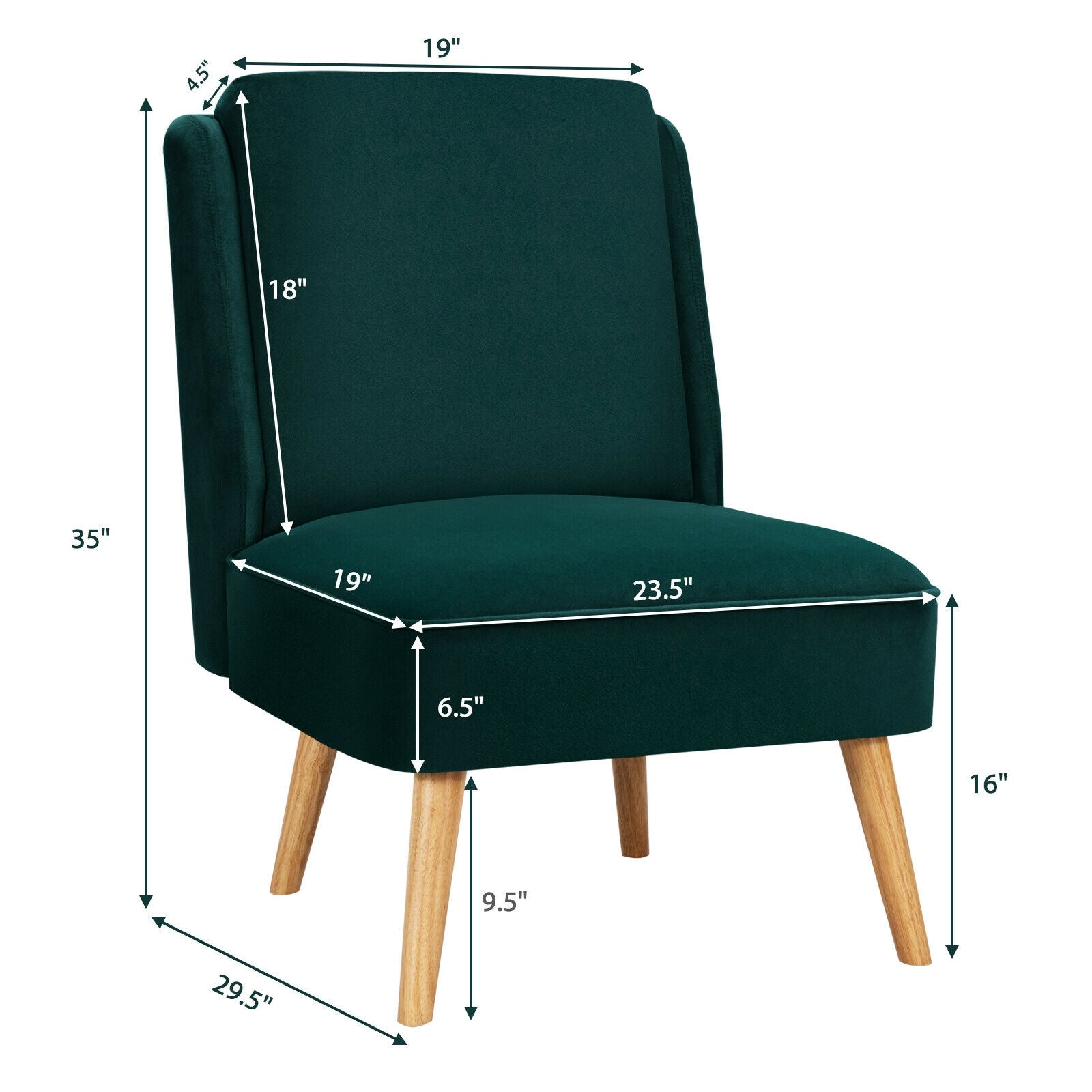 Velvet Accent Armless Side Chair with Rubber Wood Legs for Bedroom by DirectDeals