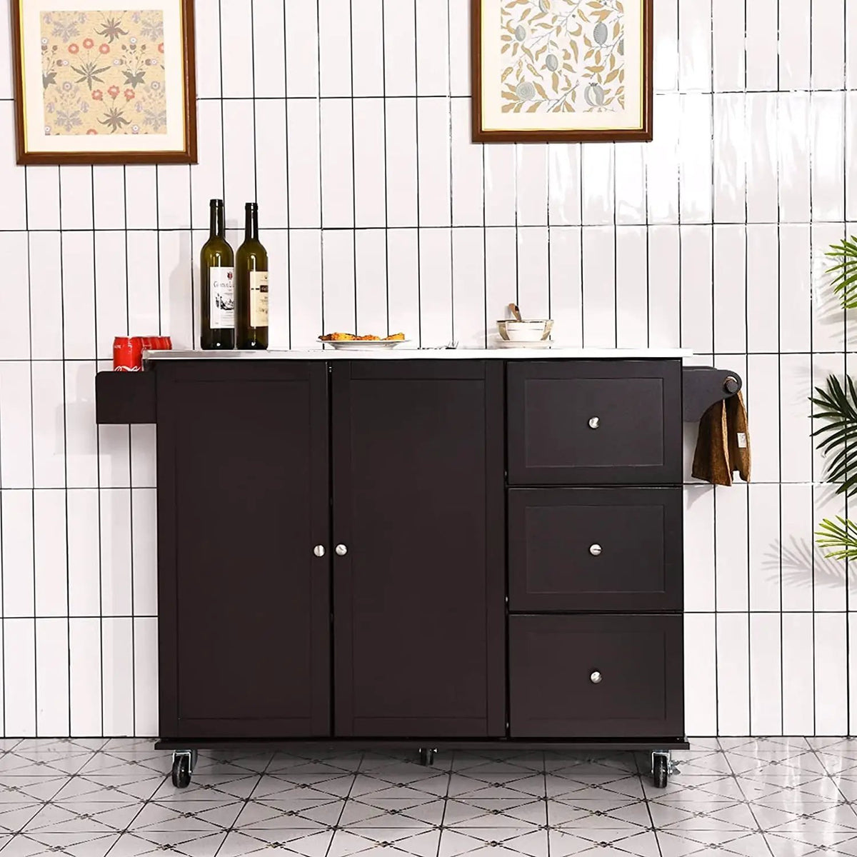 Kitchen Island 2-Door Storage Cabinet with Drawers and Stainless Steel Top by DirectDeals