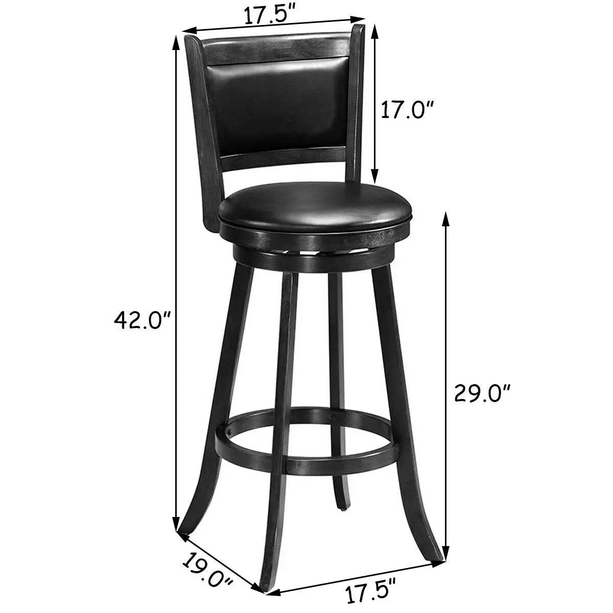 Set of 2 29 Inch Swivel Bar Height Stool Wood Dining Chair Barstool by DirectDeals