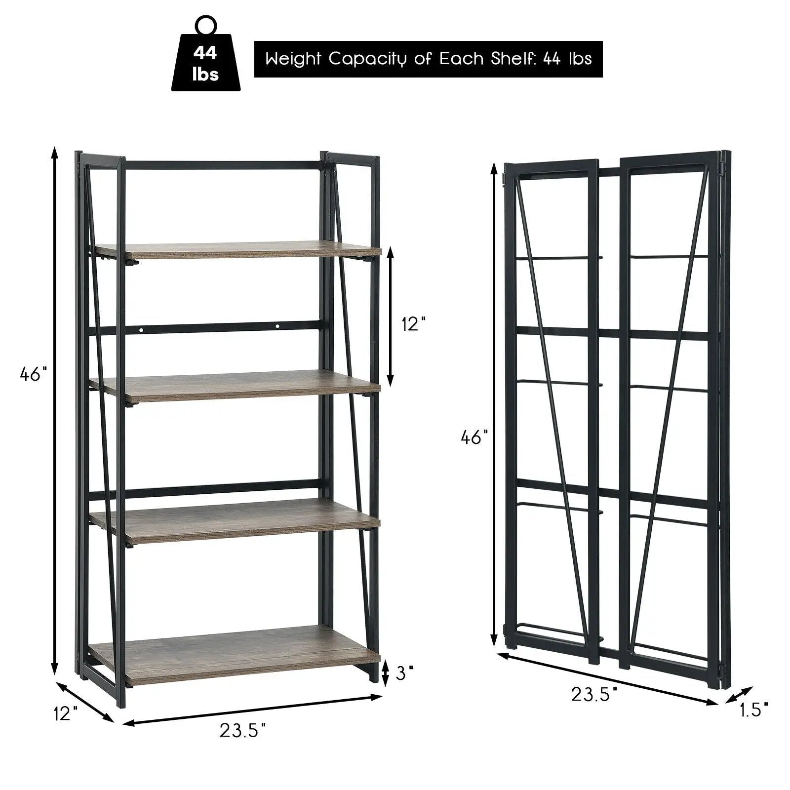 4-Tier Folding Bookshelf No-Assembly Industrial Bookcase Display Shelves by DirectDeals