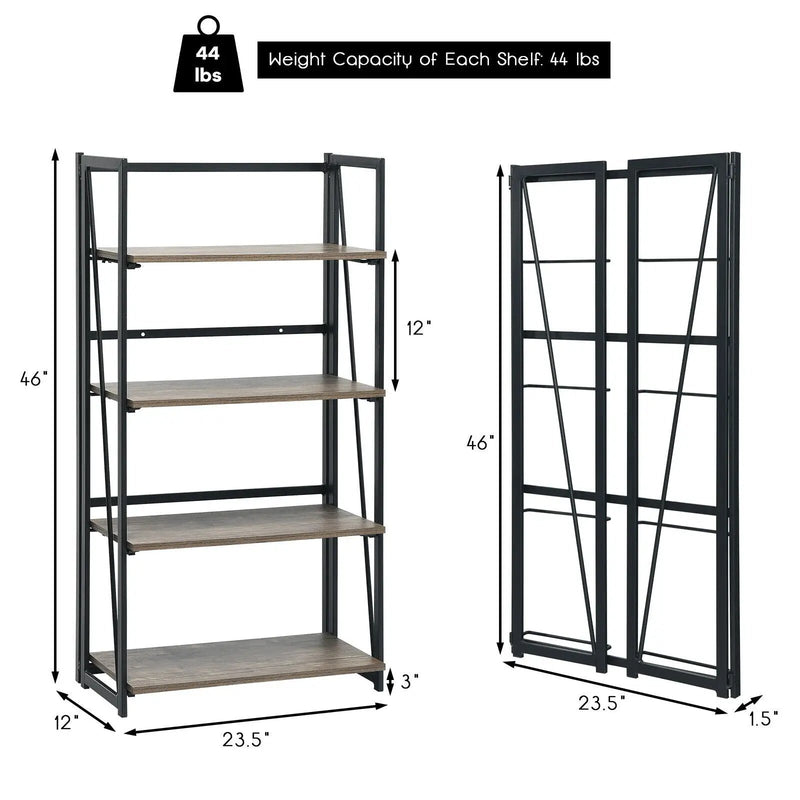 4-Tier Folding Bookshelf No-Assembly Industrial Bookcase Display Shelves by DirectDeals
