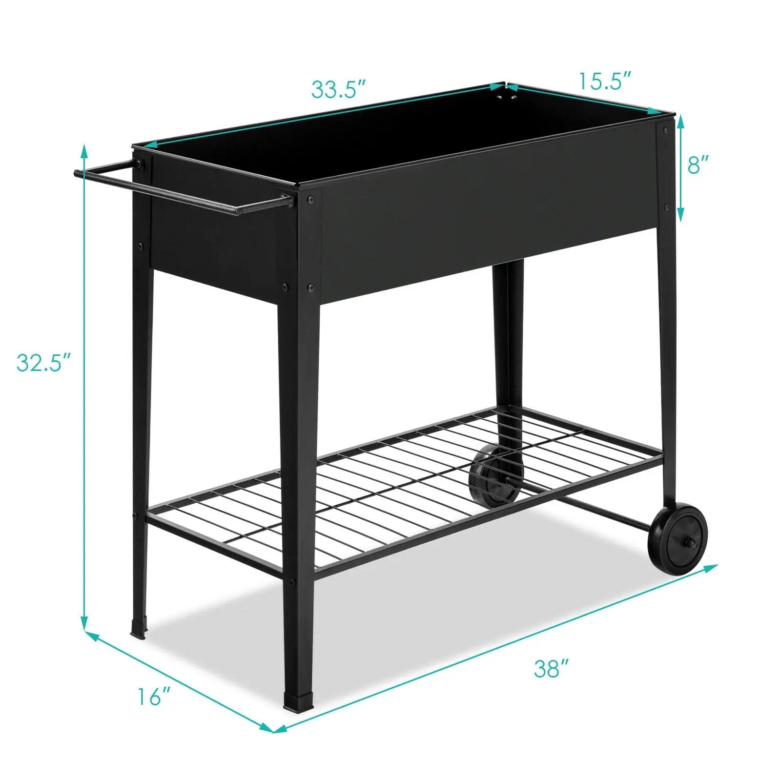 Raised Garden Bed Elevated Planter Box on Wheels Steel Planter with Shelf-Black by DirectDeals