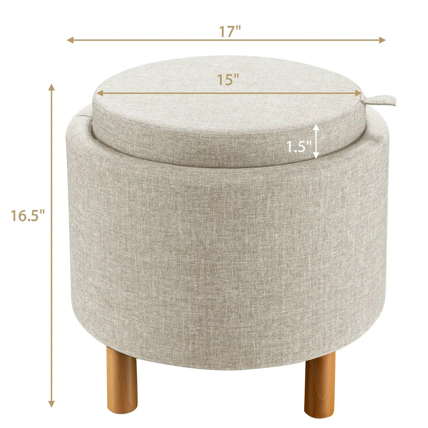 Round Fabric Storage Ottoman with Tray and Non-Slip Pads for Bedroom by DirectDeals