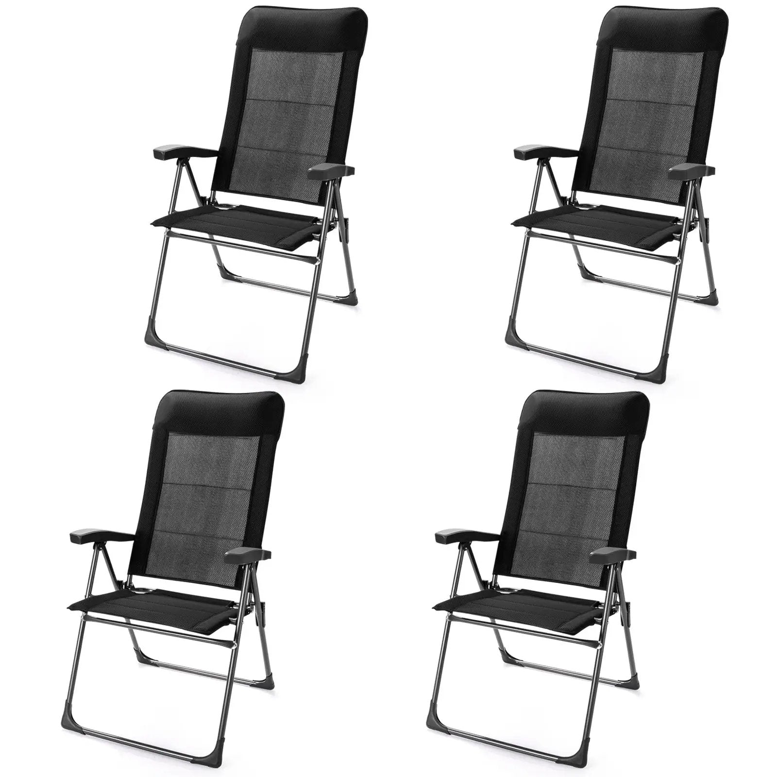 2 Pcs Portable Patio Folding Dining Chairs with Headrest Adjust for Camping -Black by DirectDeals