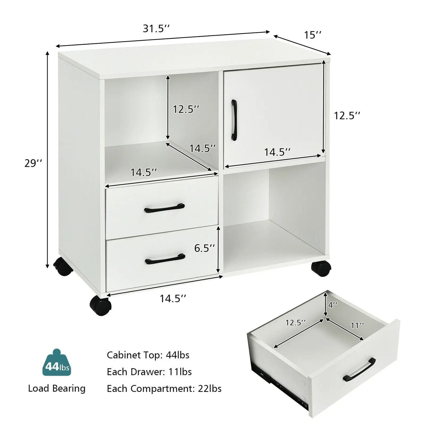Mobile File Cabinet with Lateral Printer Stand and Storage Shelves by DirectDeals