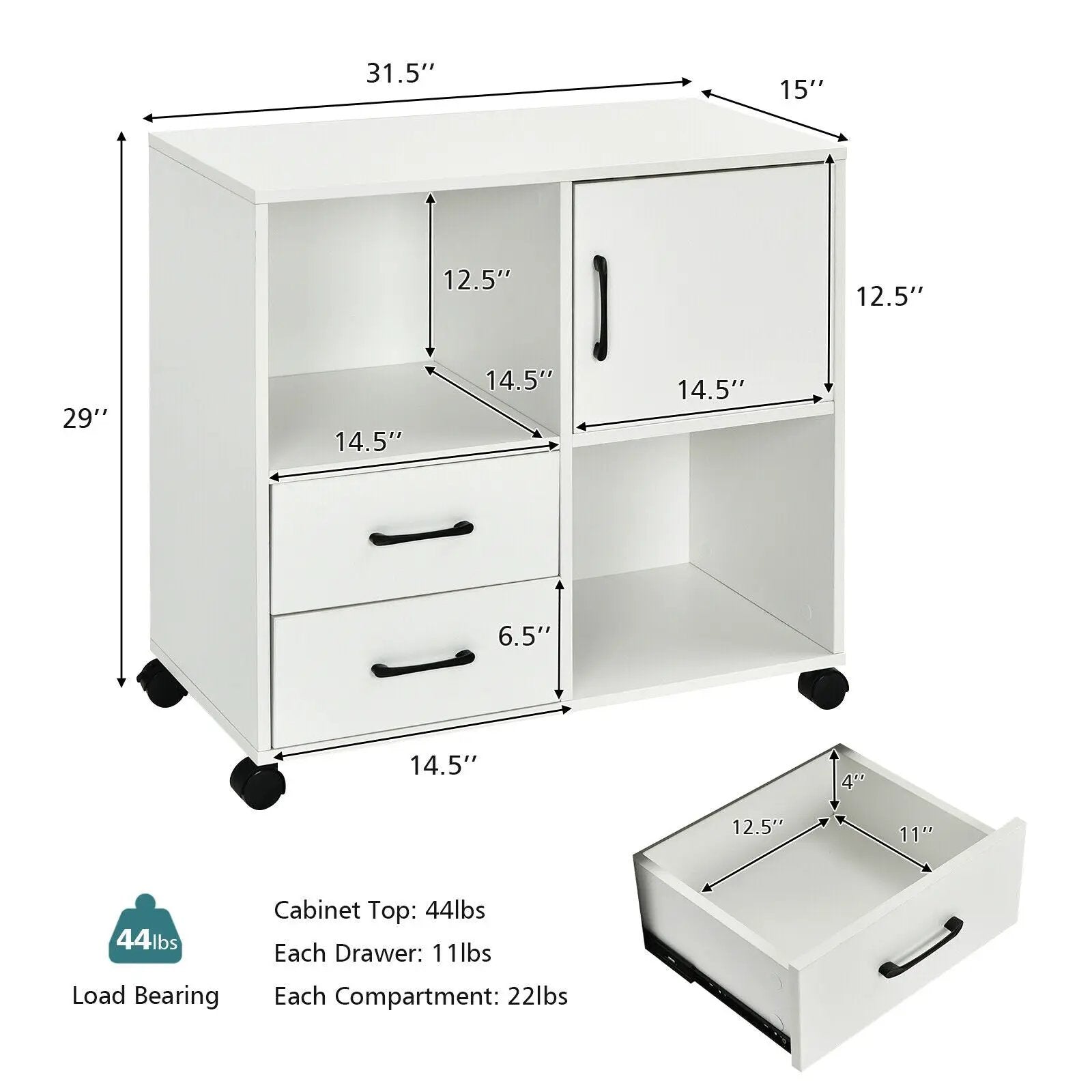 Mobile File Cabinet with Lateral Printer Stand and Storage Shelves by DirectDeals