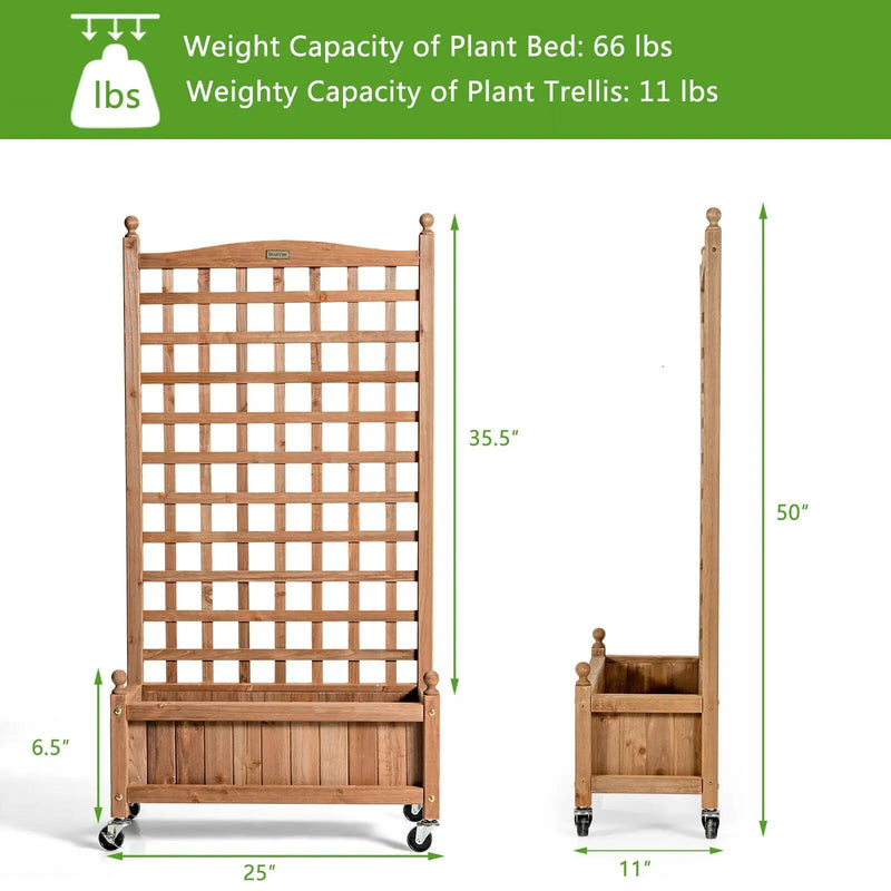 50 Inch Wood Planter Box with Trellis Mobile Raised Bed for Climbing Plant by DirectDeals