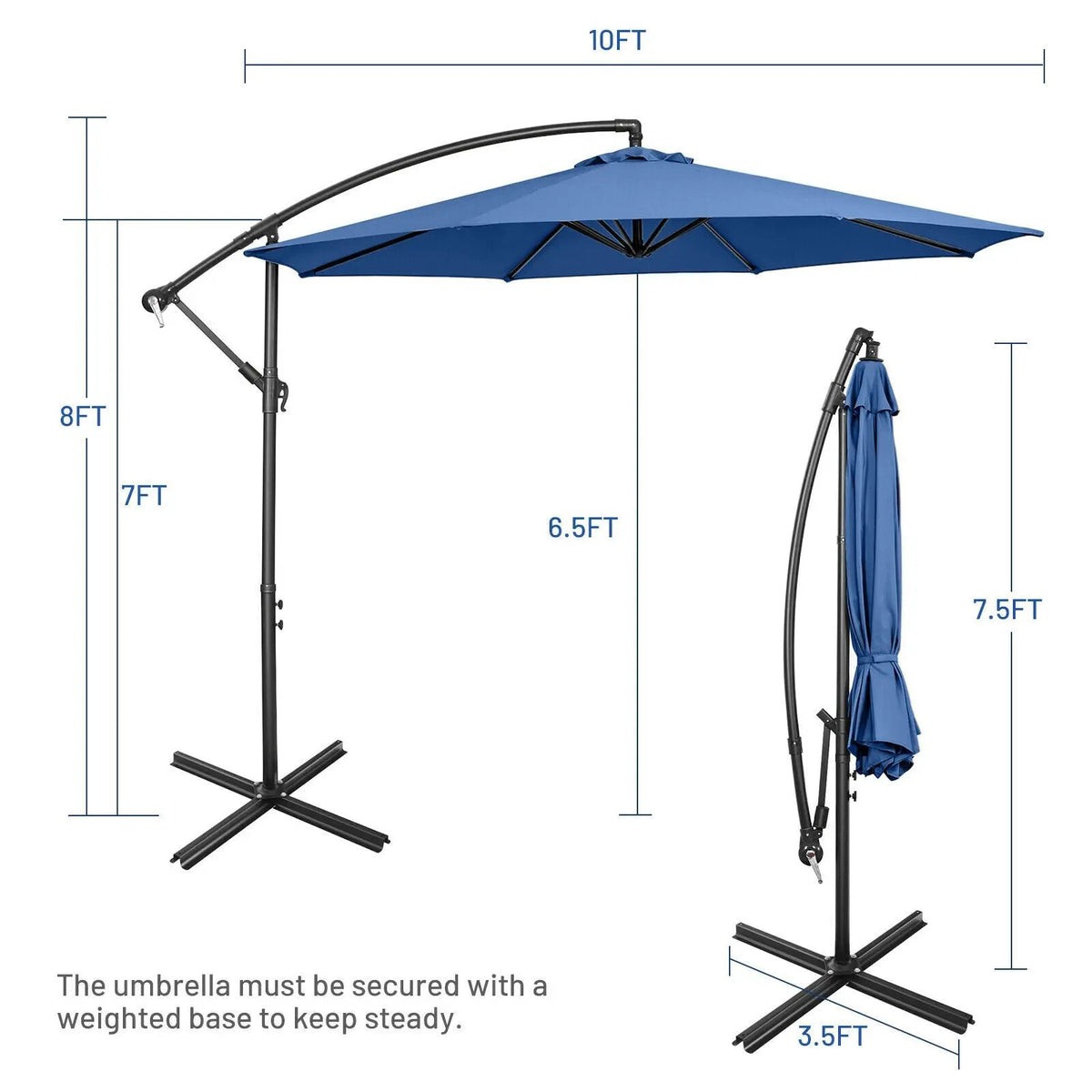 10 Feet Offset Umbrella with 8 Ribs Cantilever and Cross Base by DirectDeals