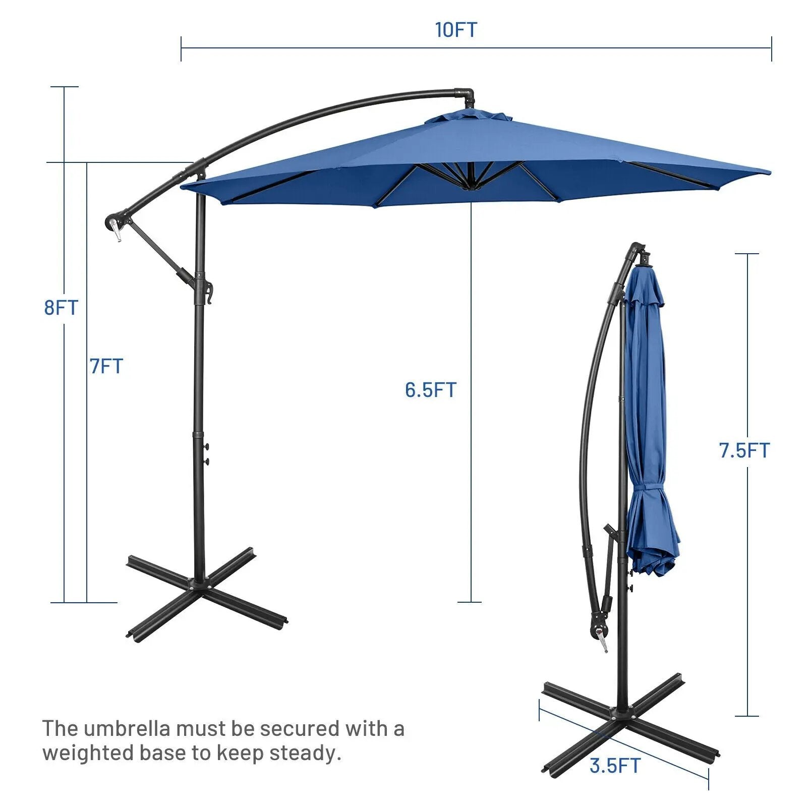 10 Feet Offset Umbrella with 8 Ribs Cantilever and Cross Base by DirectDeals
