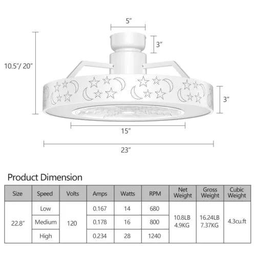 23 Inch Ceiling Fan with LED Light and Remote Control by DirectDeals