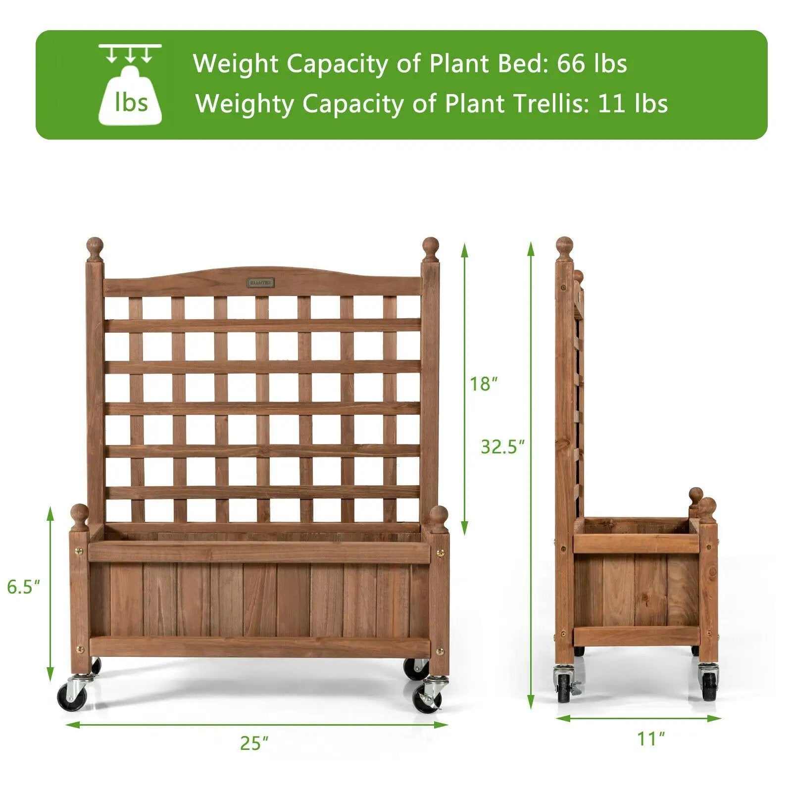 32in Wood Planter Box with Trellis Mobile Raised Bed for Climbing Plant by DirectDeals