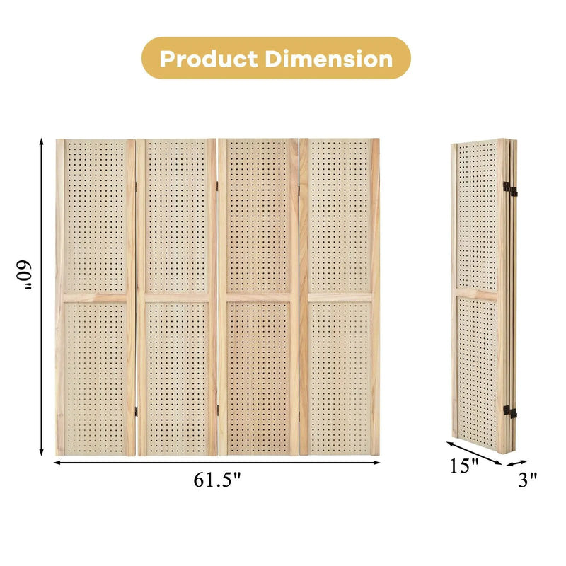 4-Panel Pegboard Display 5 Feet Tall Folding Privacy Screen for Craft Display Organized by DirectDeals