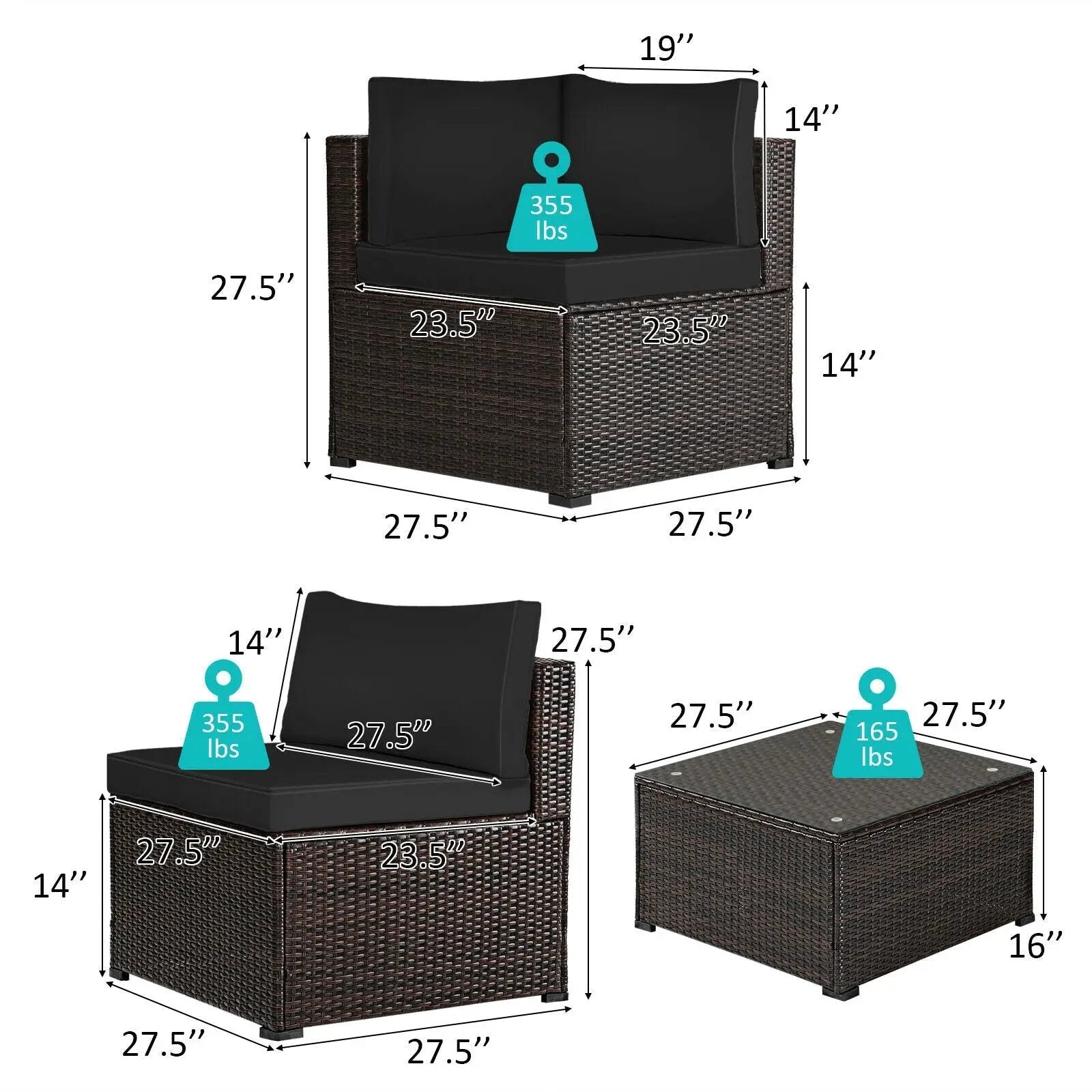 6 Pieces Patio Furniture Sofa Set with Cushions for Outdoor by DirectDeals
