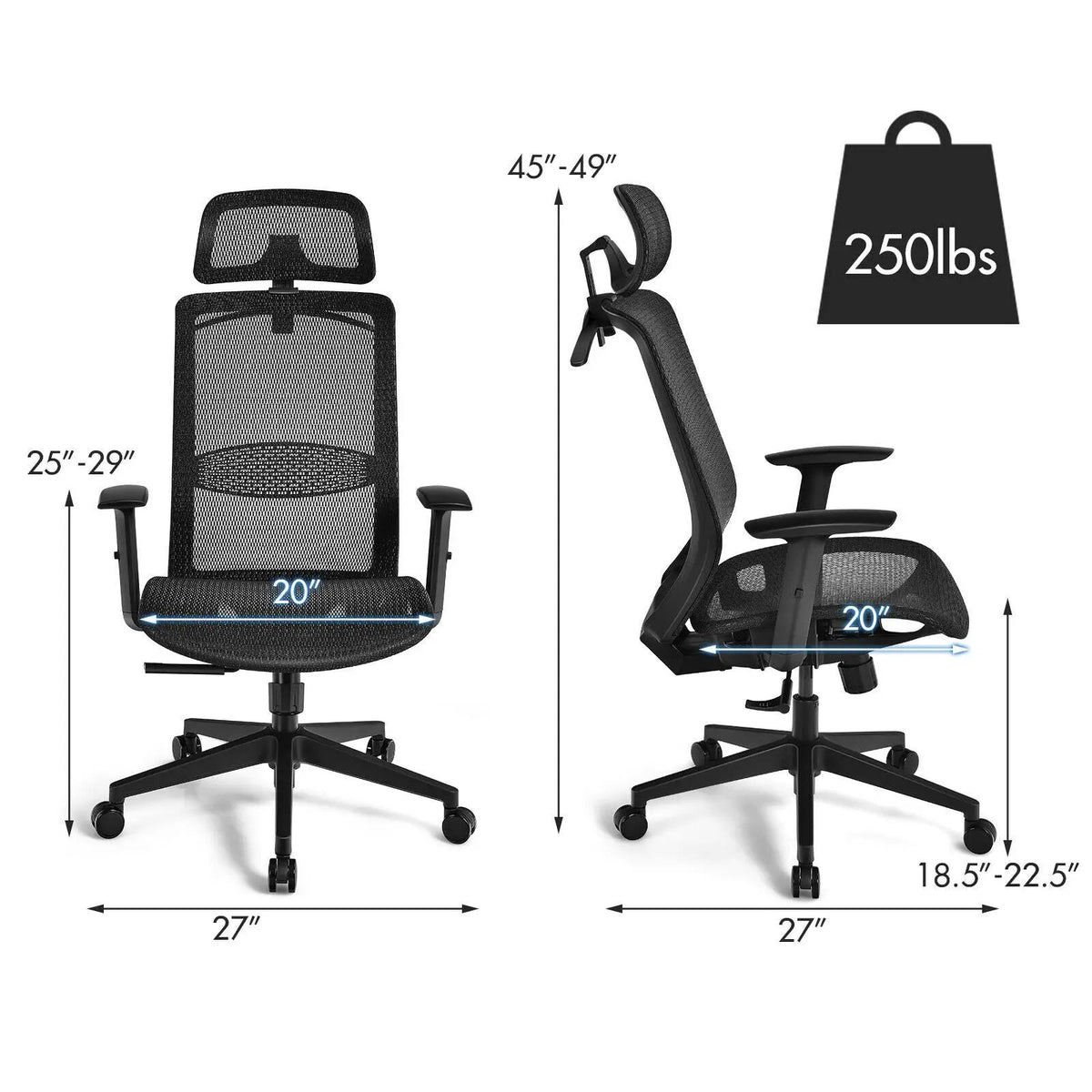 Height Adjustable Ergonomic High Back Mesh Office Chair with Hange by DirectDeals
