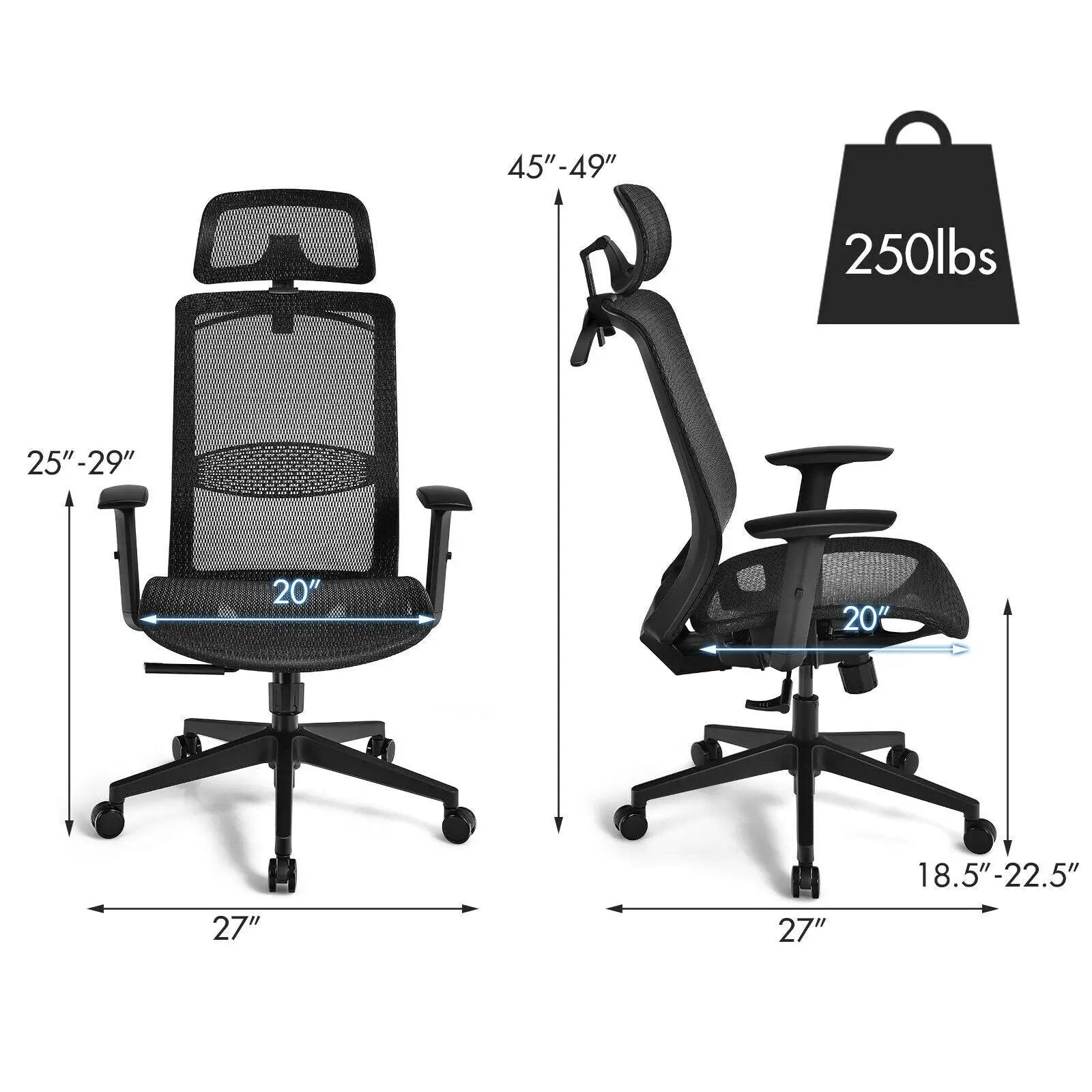 Height Adjustable Ergonomic High Back Mesh Office Chair with Hange by DirectDeals