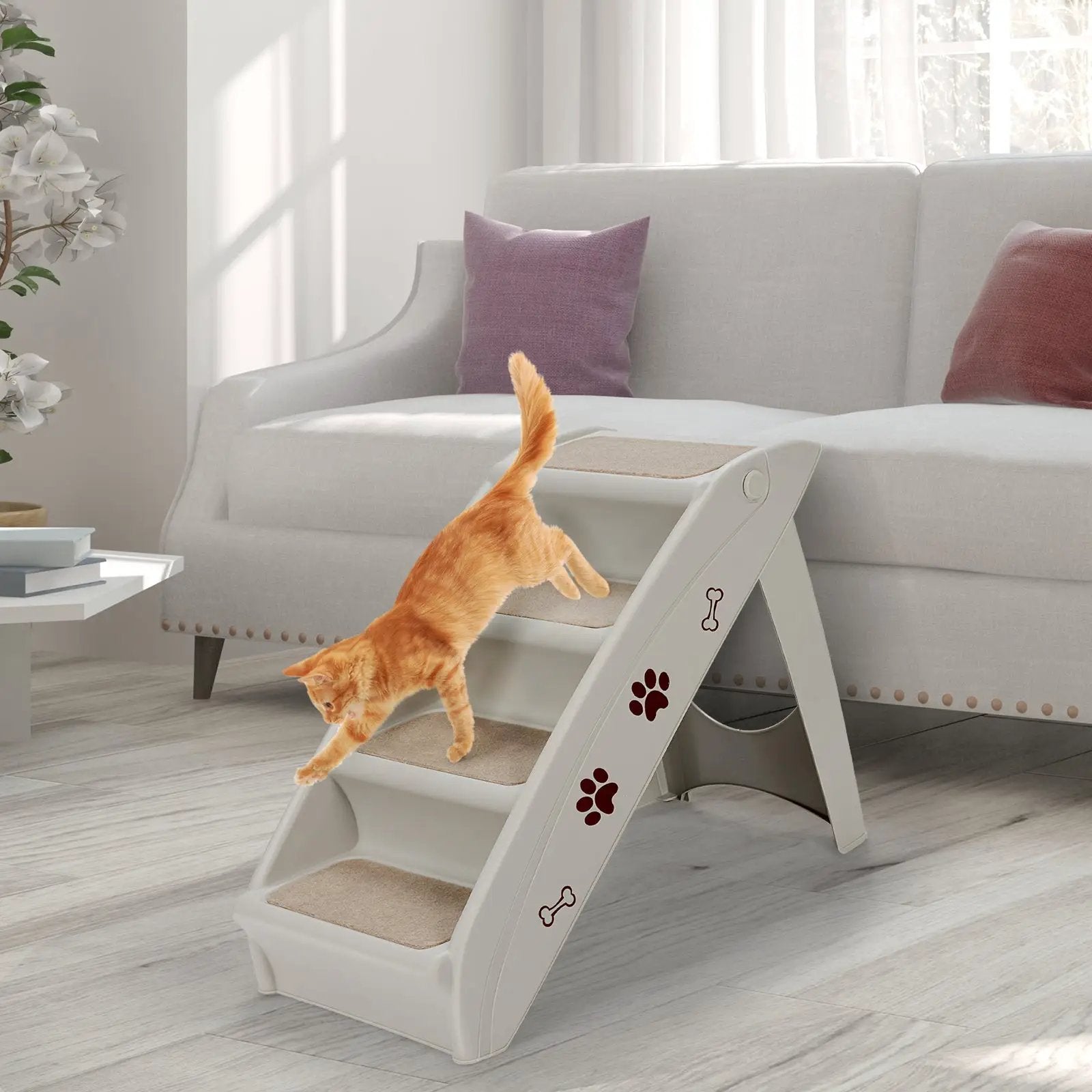 Collapsible Plastic Pet Stairs 4 Step Ladder for Small Dog and Cats by DirectDeals