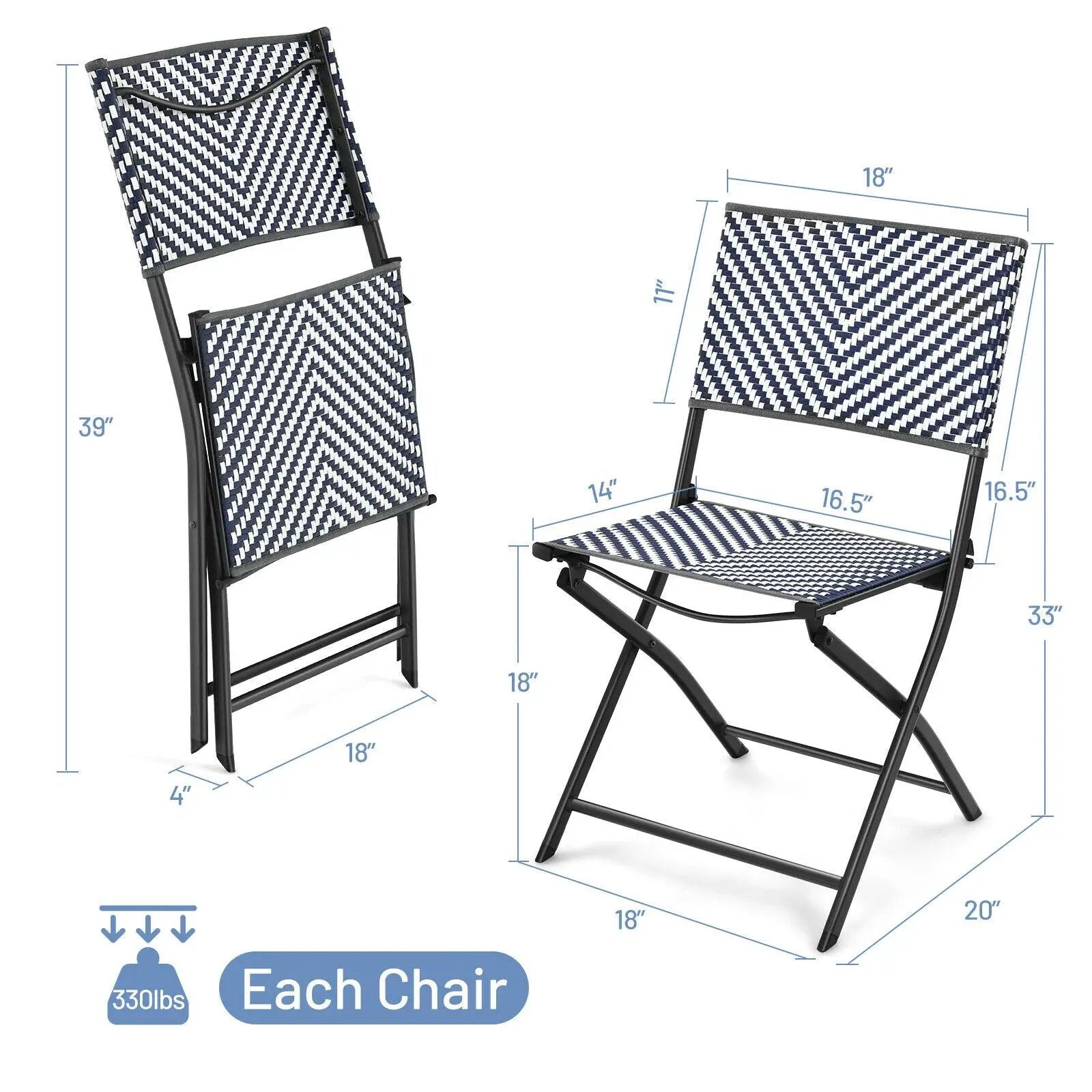 Set of 4 Patio Folding Rattan Dining Chairs for Camping and Garden by DirectDeals