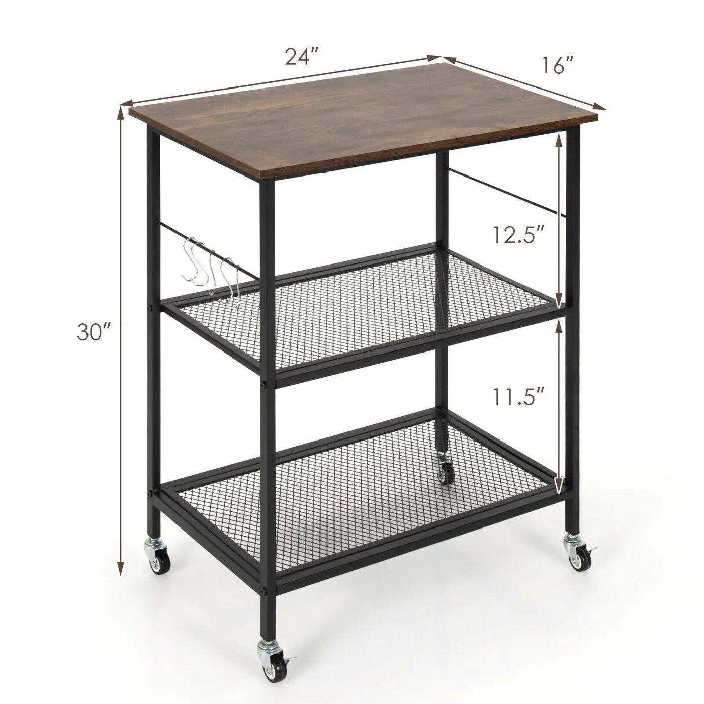 3-Tier Kitchen Serving Cart Utility Standing Microwave Rack with Hooks by DirectDeals