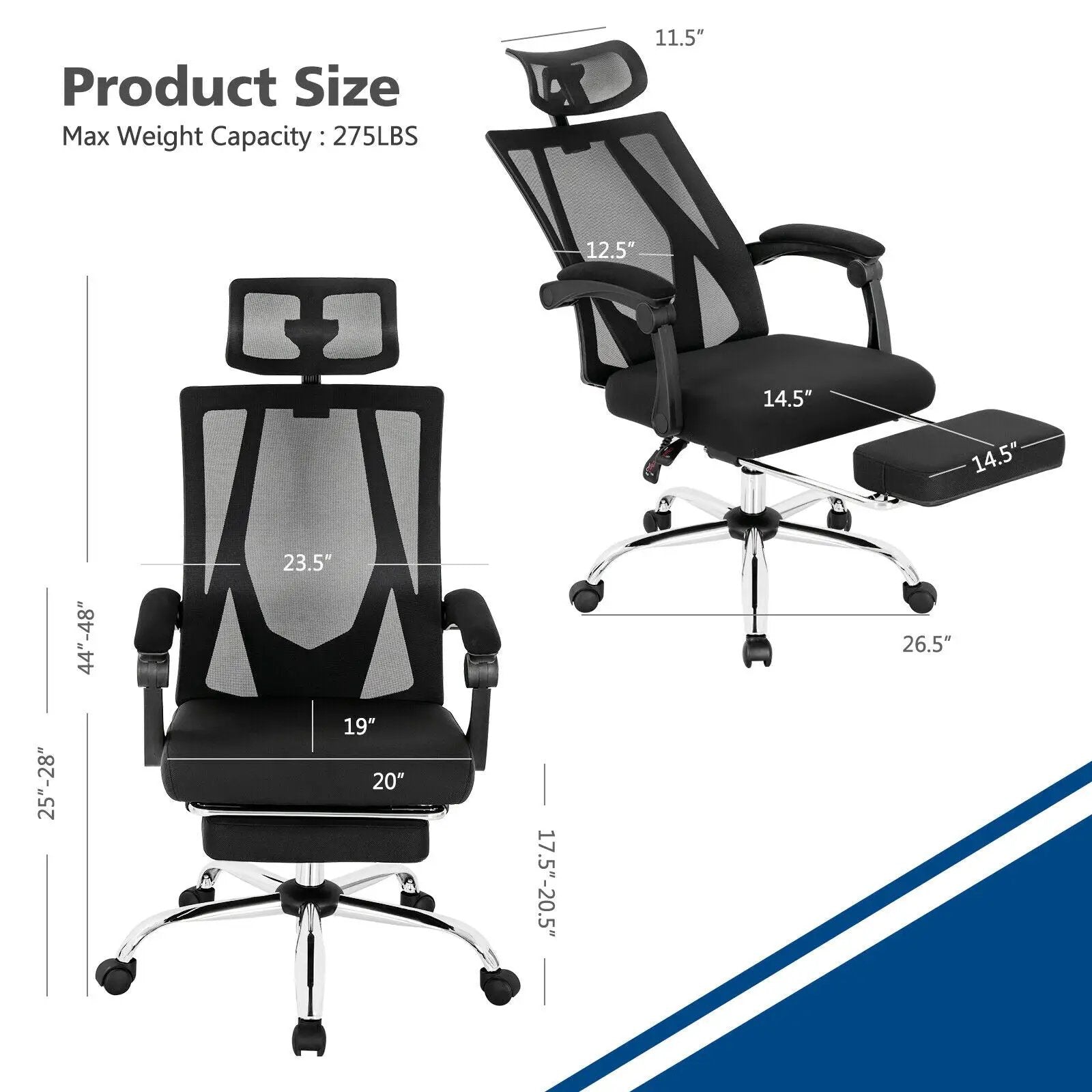 Ergonomic Recliner Mesh Office Chair with Adjustable Footrest-Black by DirectDeals