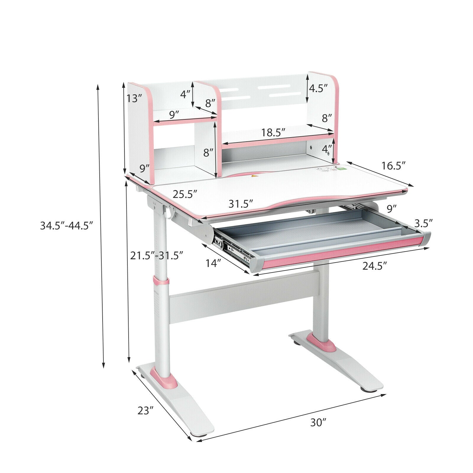 Kids Multifunctional Writing Desk with Tilt Desktop and Book Shelf by DirectDeals