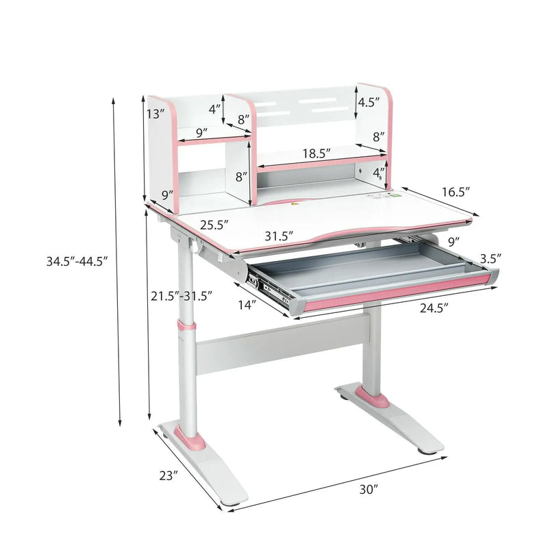 Kids Multifunctional Writing Desk with Tilt Desktop and Book Shelf by DirectDeals