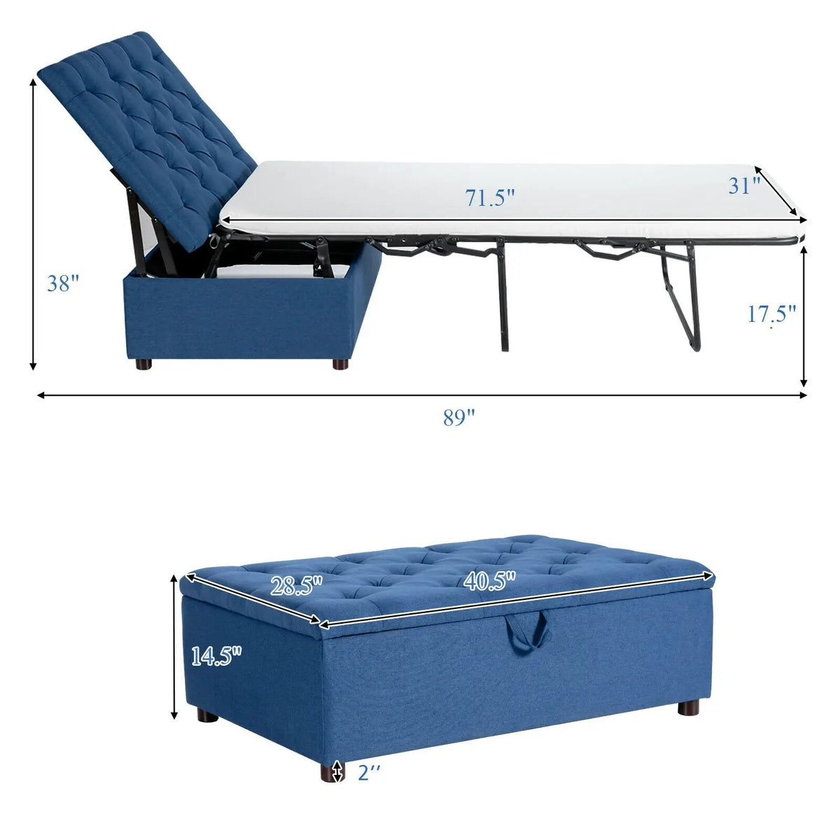 Folding Ottoman Sleeper Bed with Mattress for Guest Bed and Office Nap by DirectDeals