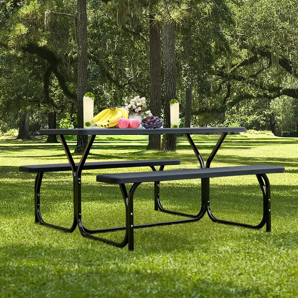 HDPE Outdoor Picnic Table Bench Set with Metal Base by DirectDeals