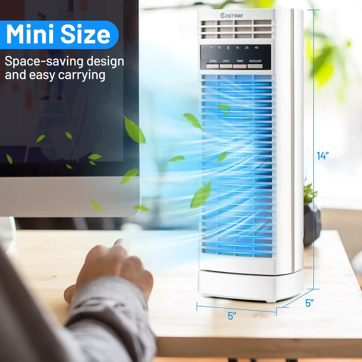 14 Inch Mini Oscillating Tower Fan Electric Desk Fan with 3 Speed and Timer by DirectDeals