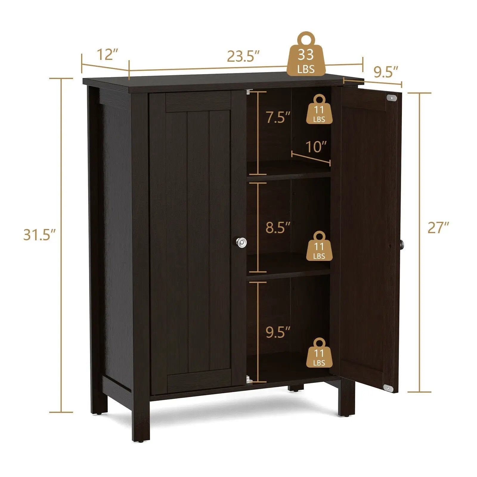 2-Door Bathroom Floor Storage Cabinet Space Saver Organizer by DirectDeals