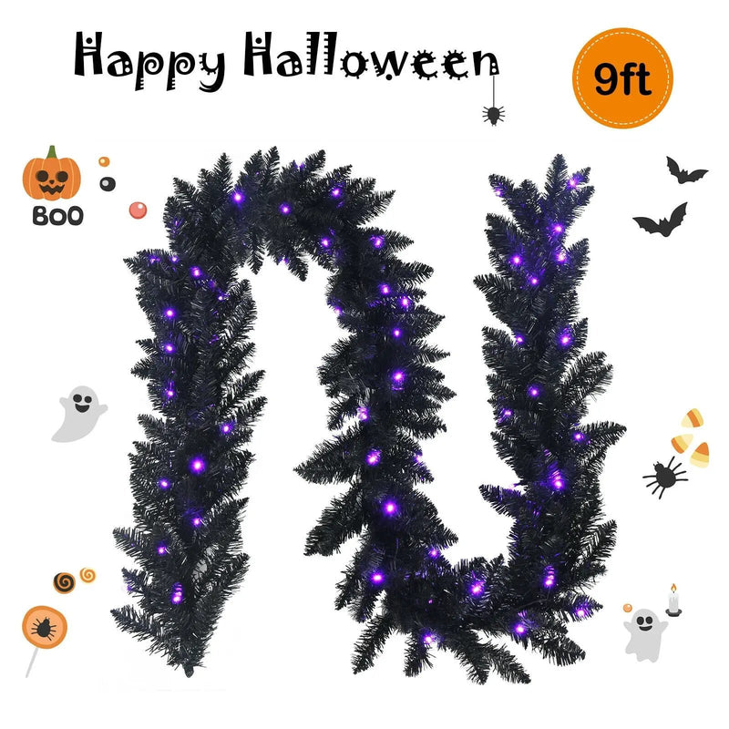 9 Feet Pre-lit Christmas Halloween Garland with 50 Purple LED Lights by DirectDeals