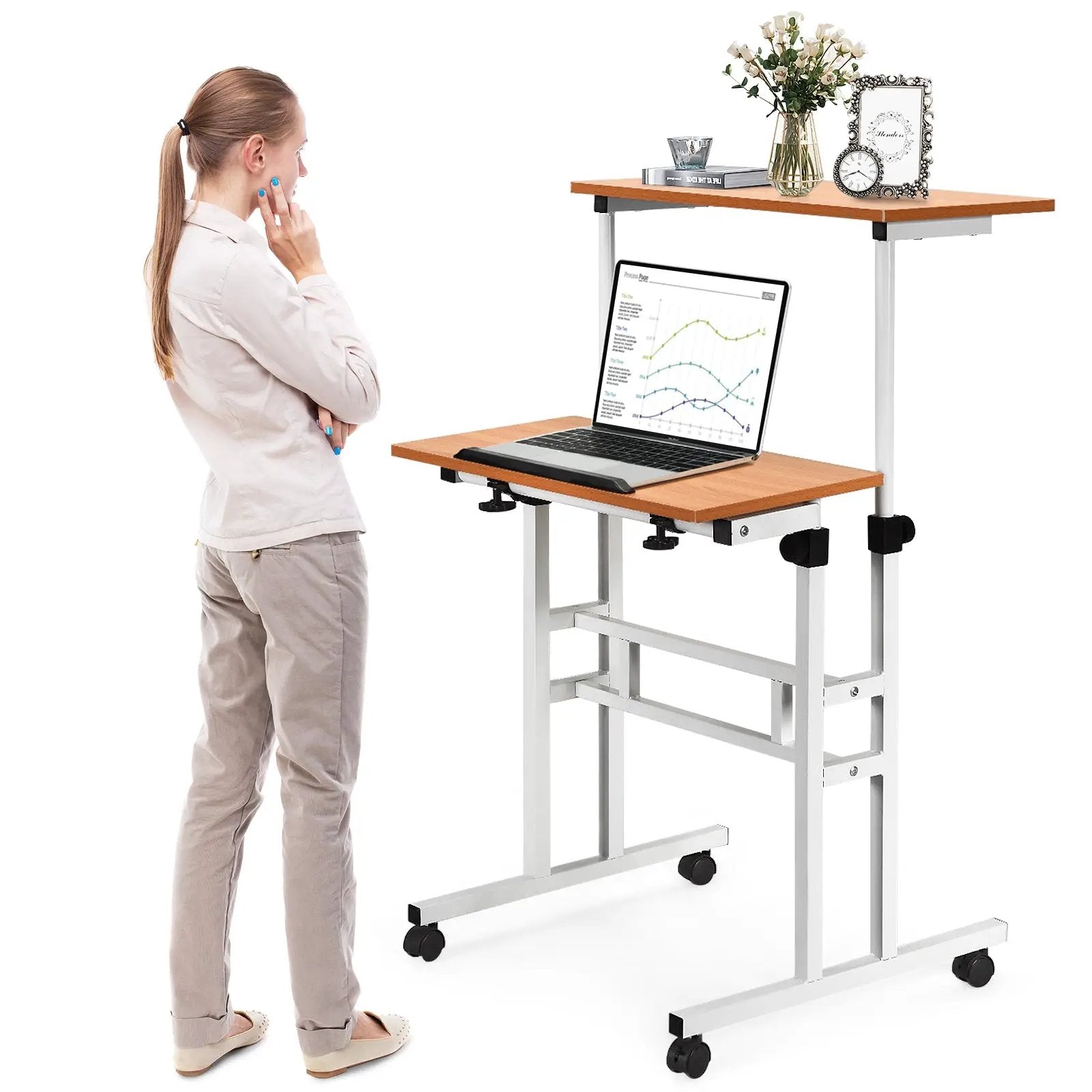 2 in 1 Height Adjustable Sit Standing Computer Desk by DirectDeals