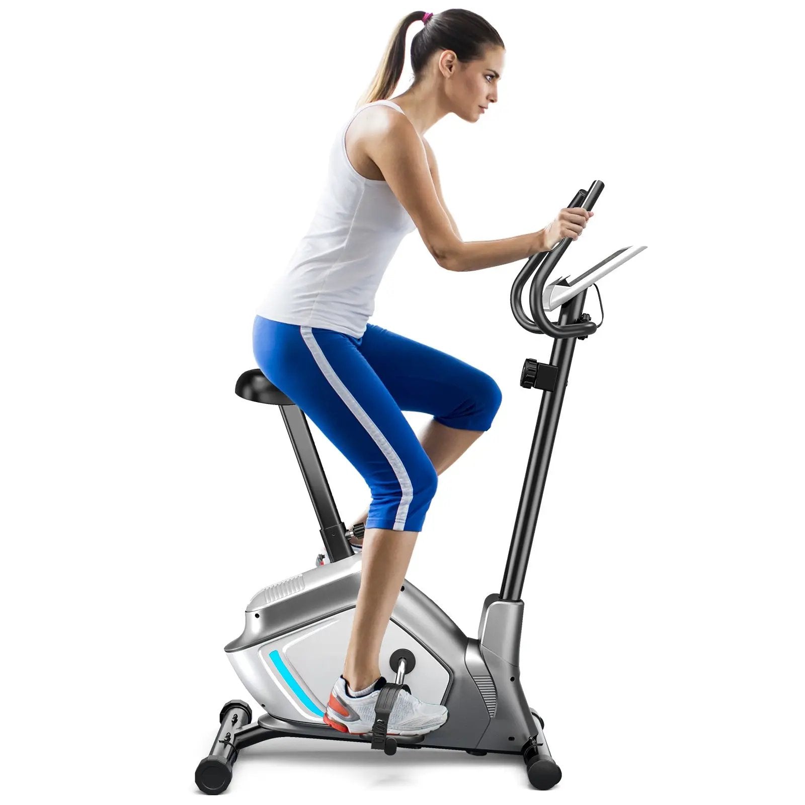 Magnetic Stationary Upright Exercise Bike with LCD Monitor and Pulse Sensor by DirectDeals