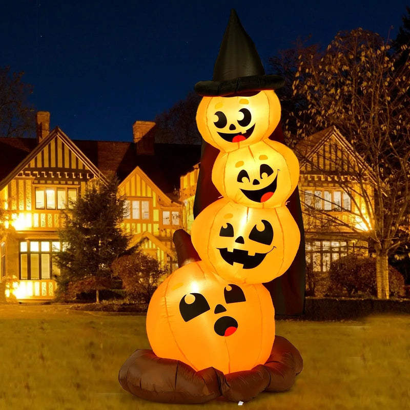 7 Feet Halloween Inflatable Pumpkin Combo with Witch's Hat and LED Lights by DirectDeals